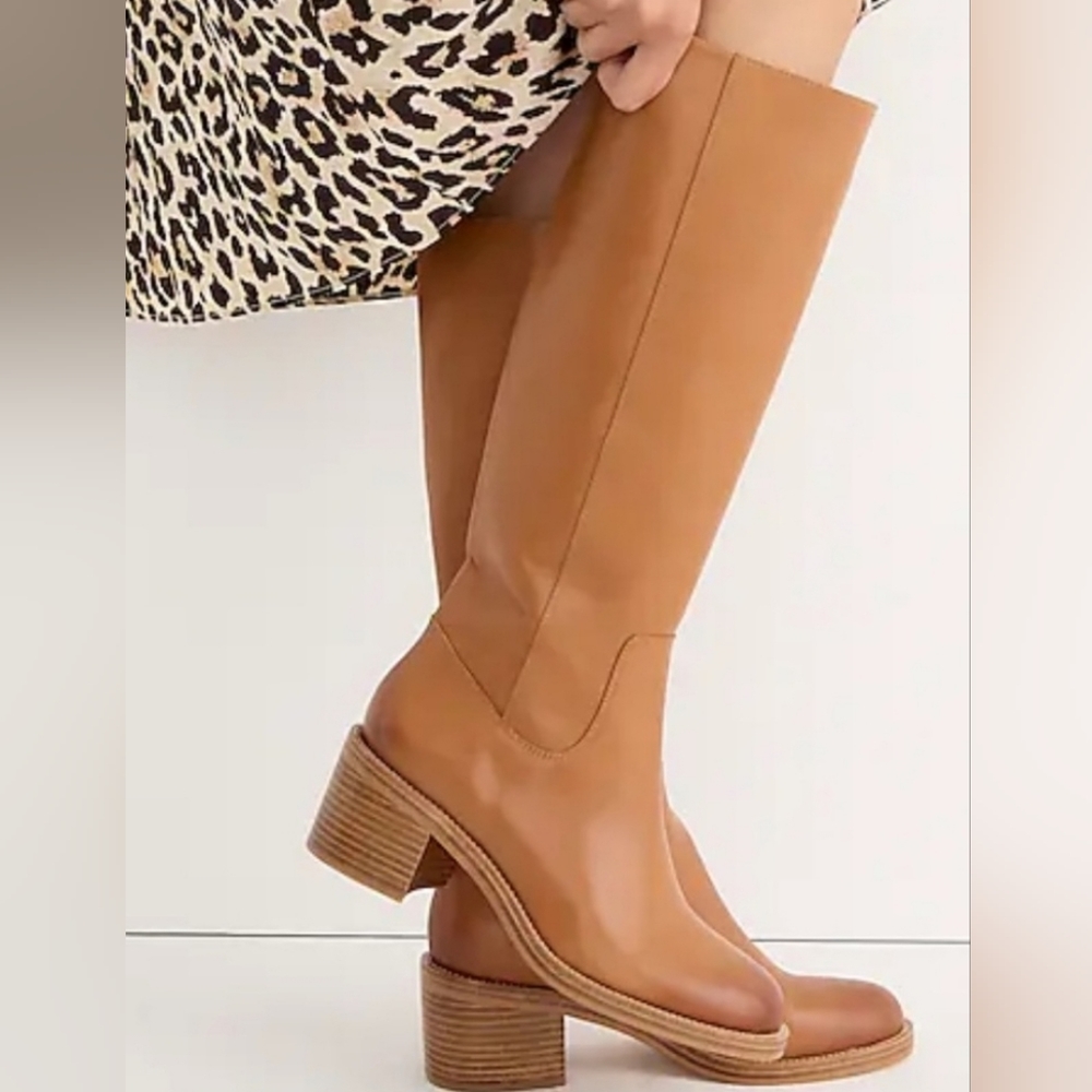 J. Crew Knee-high stacked-heel boots in leather BJ870 brown
